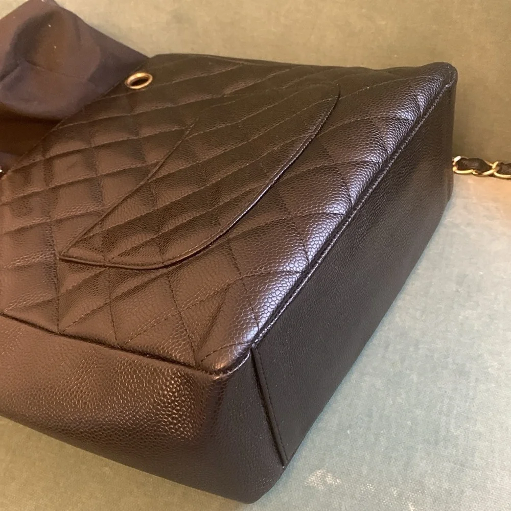 Chanel Petite Caviar tote black gold authentic “ needs strap rings “